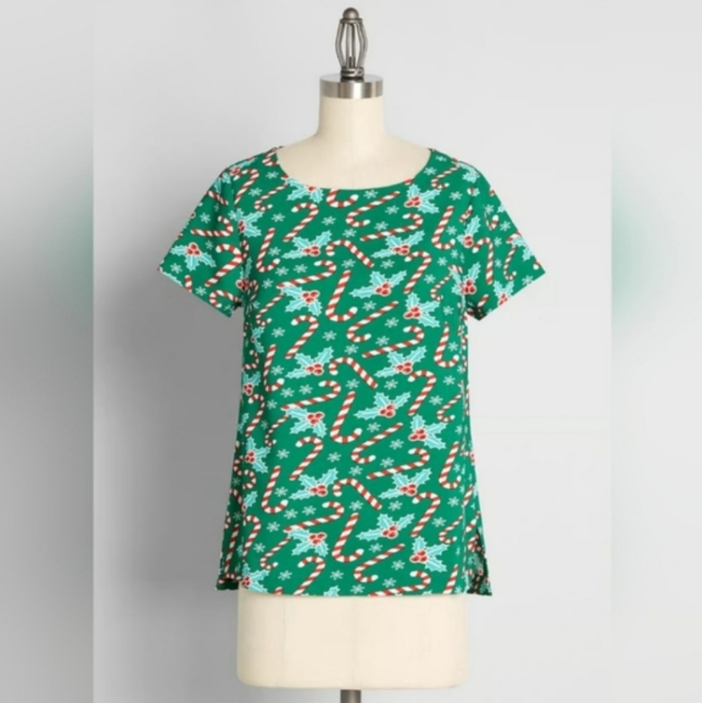 NWT Modcloth Candy Cane Silky Crepe Blouse